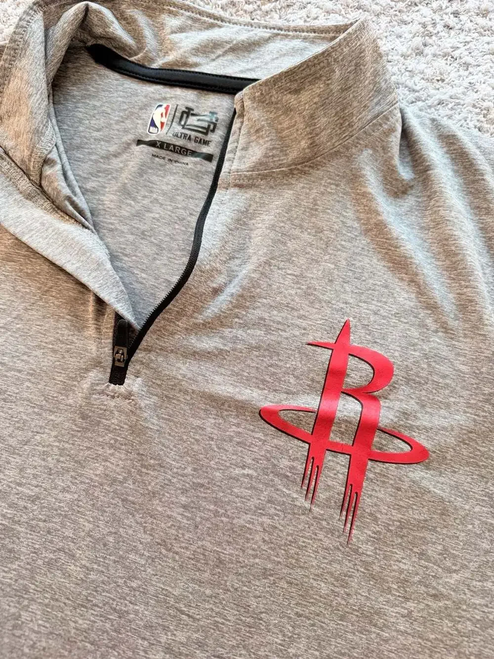 Ultra Game NBA Houston Rockets Quarter-Zip Pullover Size X Large Gray